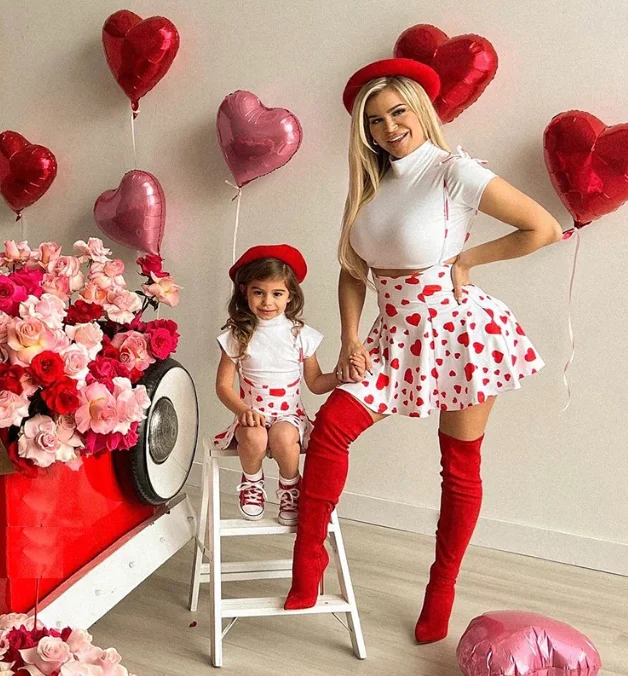 Mom and me red heart sleeveless dress for mother and daughter