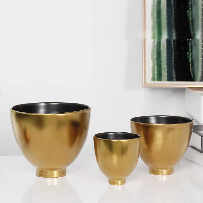 luxury metallic glaze flower pot ceramic gold bowl vase