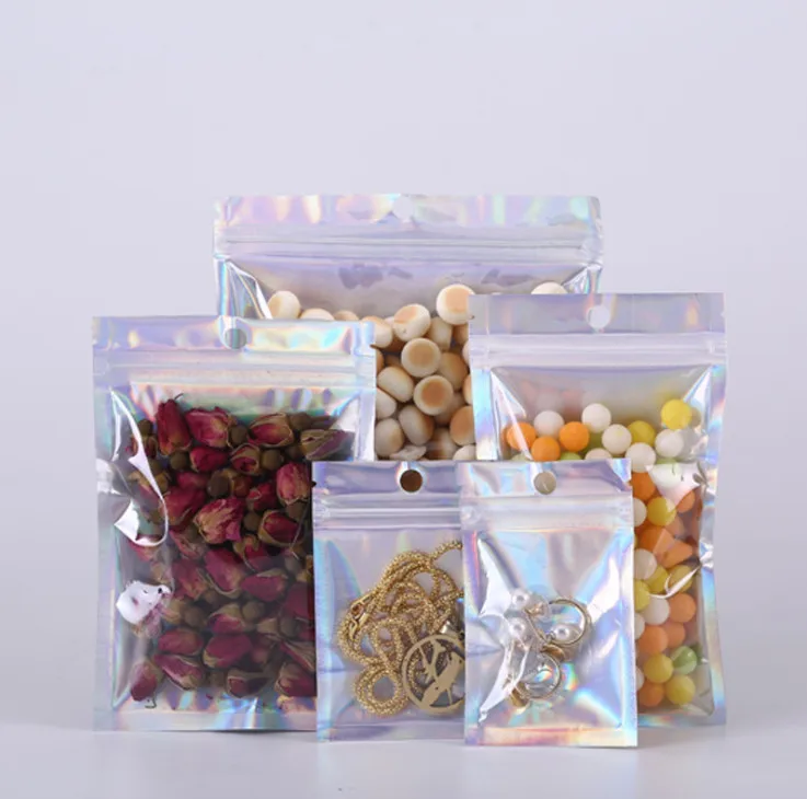 Cosmetic Laser Bag Packaging Holographic Clear Small Printed Reusable Custom Plastic Ziplock Bags