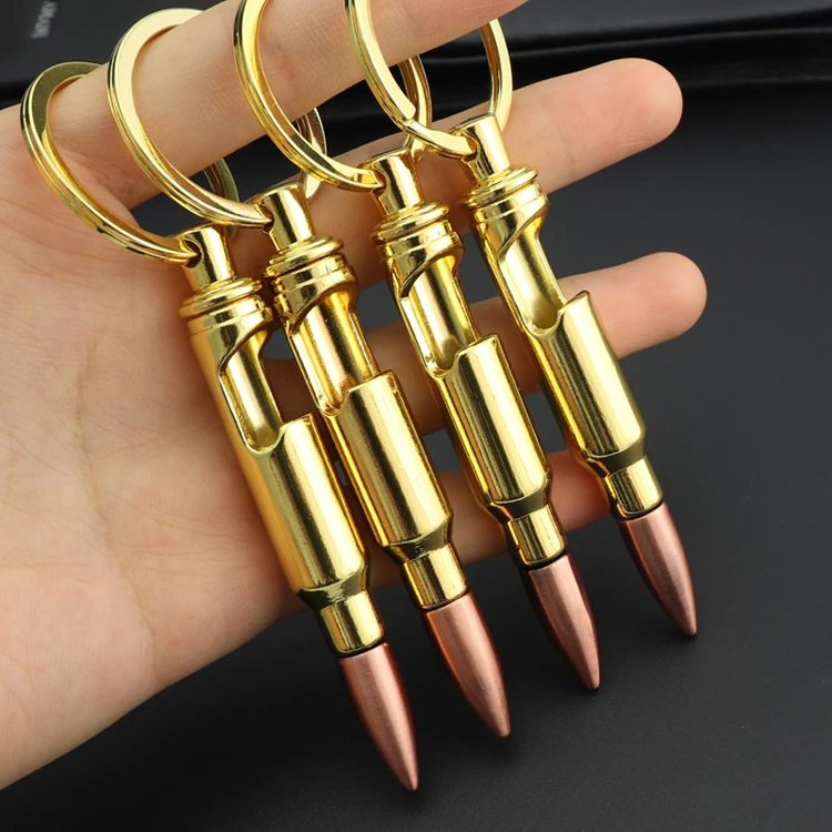 Wholesale cheap price key chain custom laser engraving logo metal gold bullet bottle opener keychain for beer