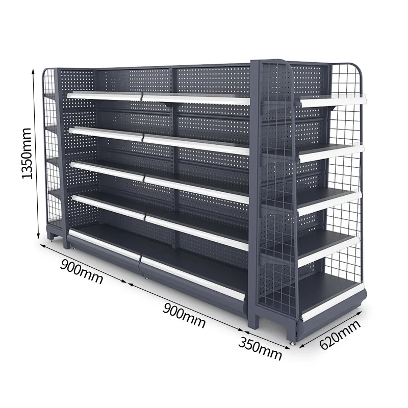 Wholesale Metallic Black Two-Sided Retail Store Shelving Supermarket Shelves