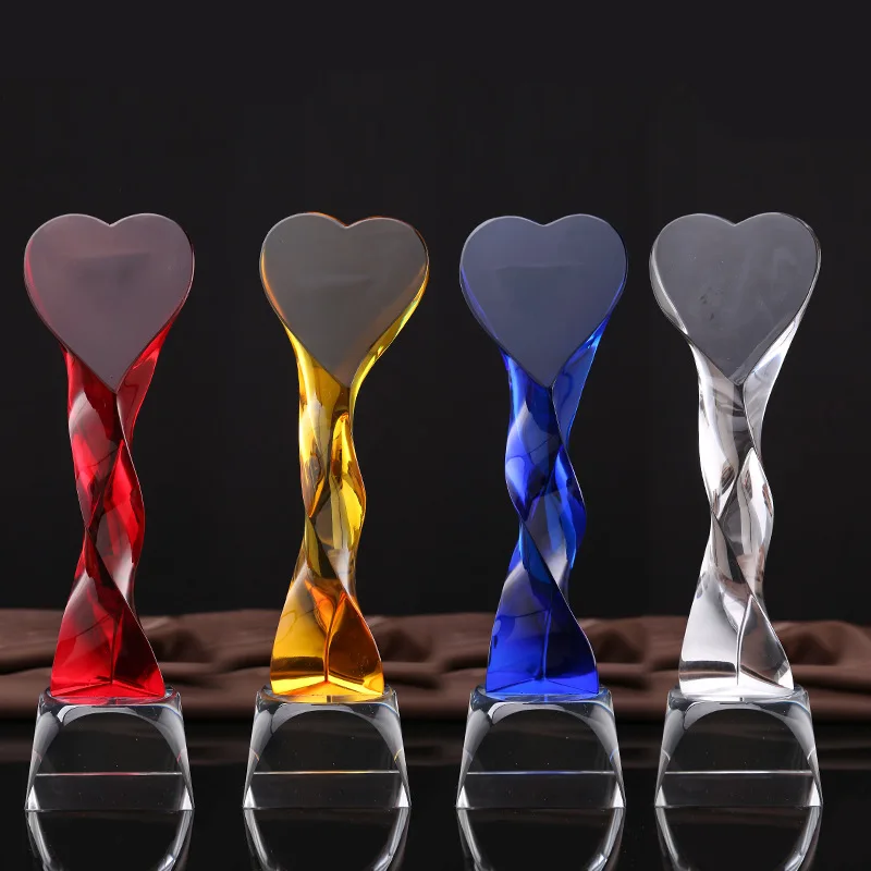 Heart Shaped Crystal Trophy and Award Custom Red Bule Crystal Trophy