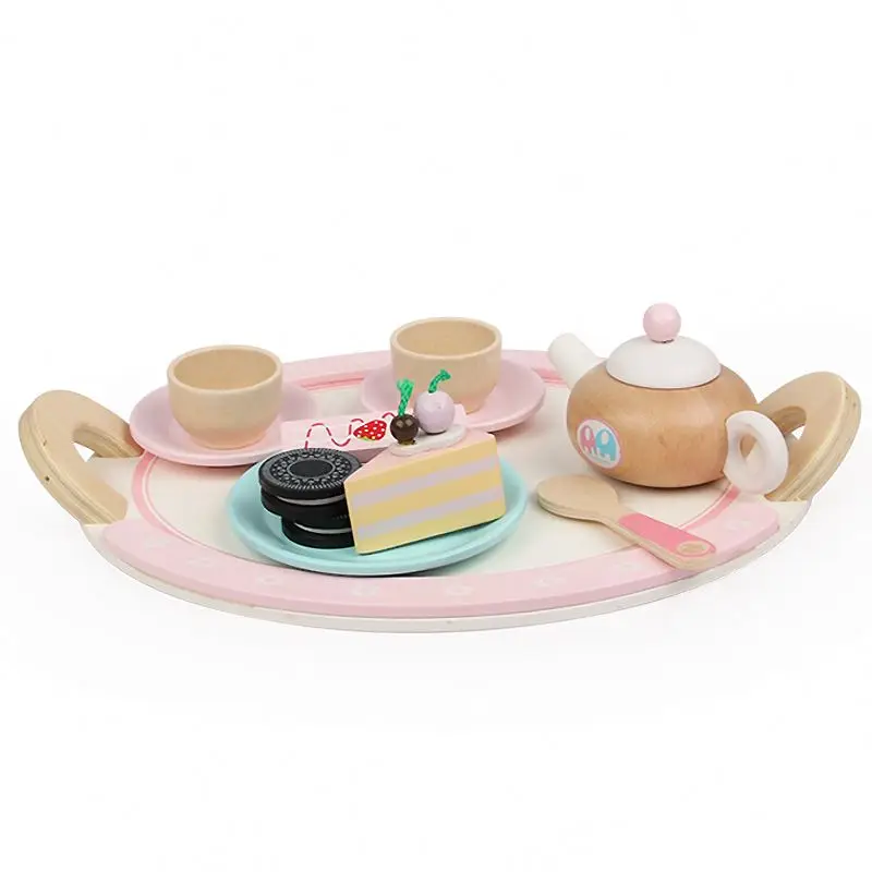 Hot sale Educational toys in the Amazon New design kitchen toys for kid Wooden toys of afternoon tea set Prented game