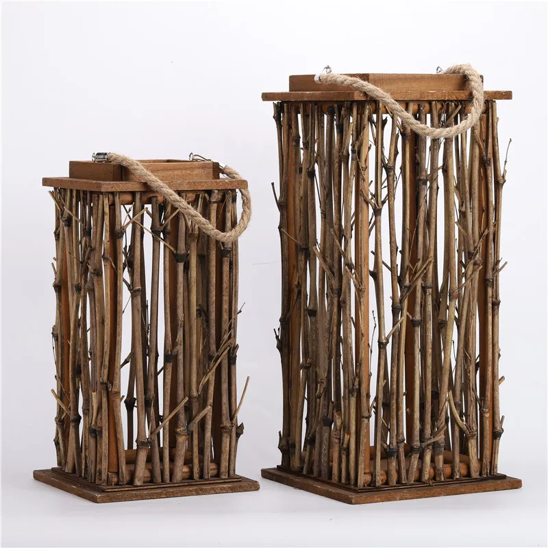 New Design Wood Lantern With Jute Rope Handle Traditional Chinese Lanterns For Home Decoration