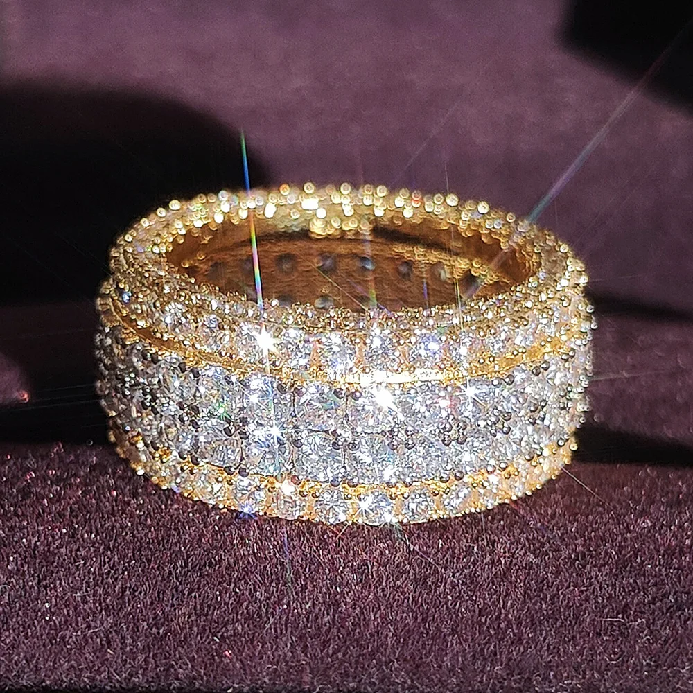 Iced Out Elegant 18K Gold Plated Full Diamond Rings For Women Geometric Zircon Anniversary Gift Jewelry