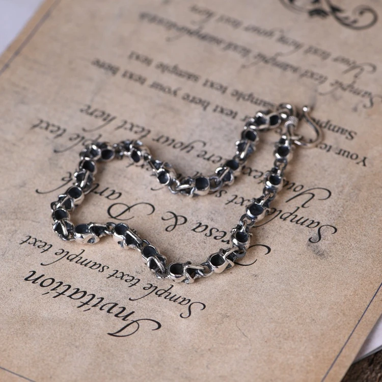 Wholesale 100% S925 sterling silver jewelry retro Thai silver hip hop Skull Bracelet for men and women