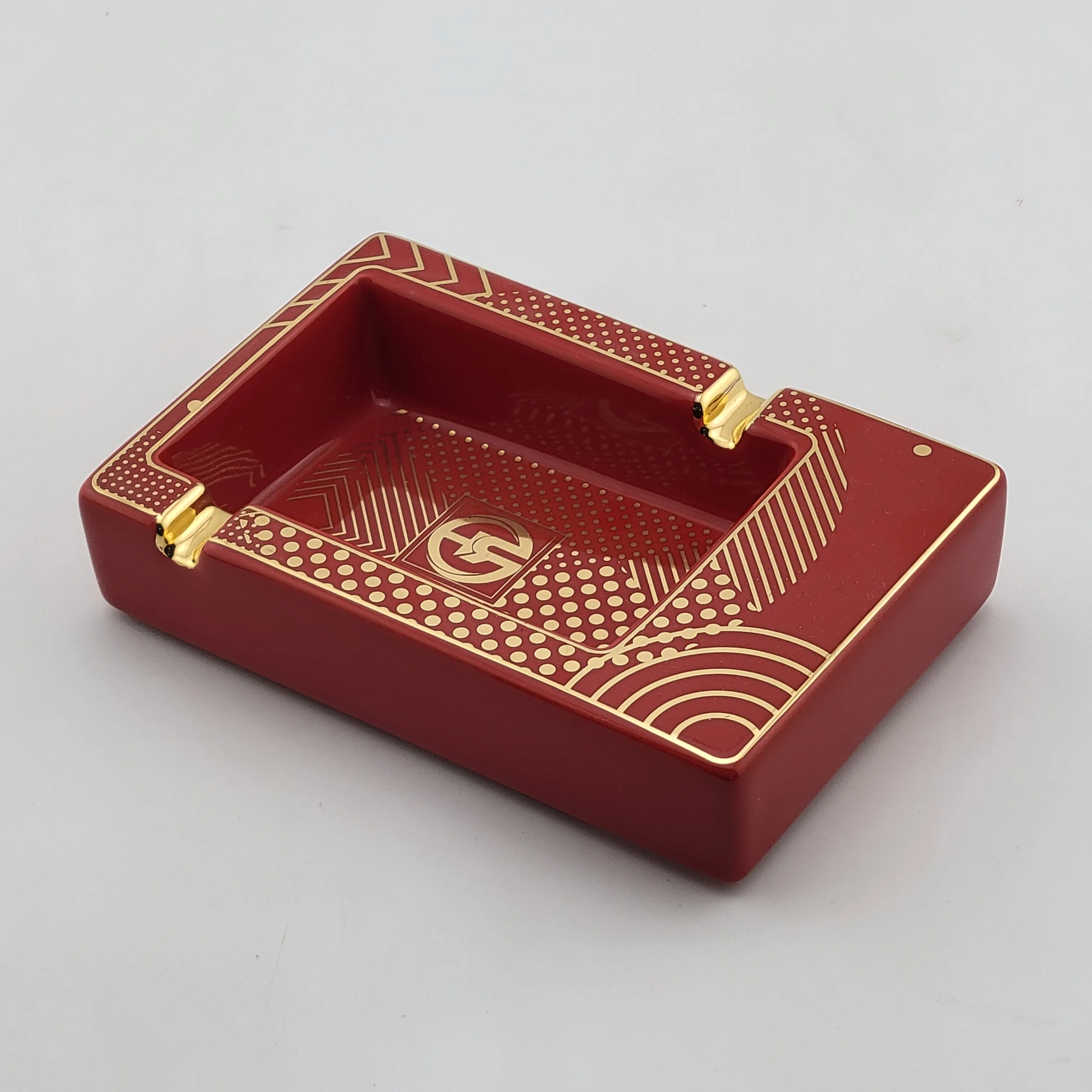 Office Home Cigar Ashtray Red Yellow Ceramic Square Ceramic Smoke Extinguisher Ashtray