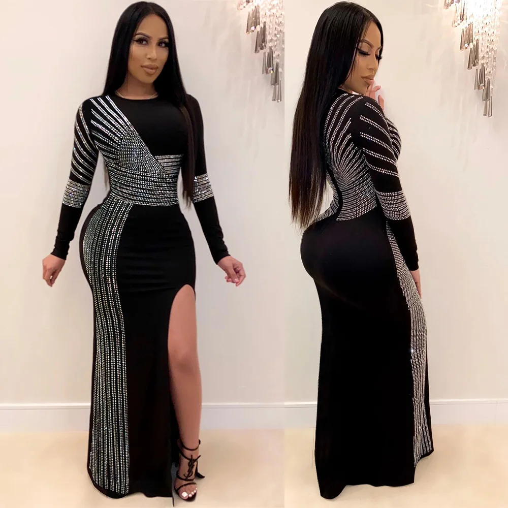 2021 модная осенняя одежда, сексуальное повседневное длинное облегающее Платье макси с абстрактным длинным рукавом для женщин