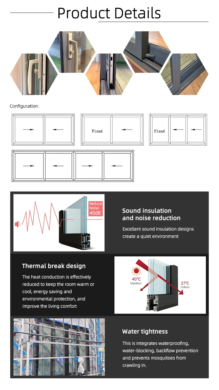 APRO  factory  cheap thermal break Low-E glass aluminum sliding window