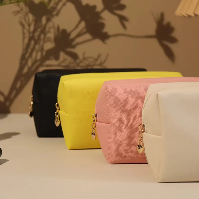 pure color vegan PU leather cosmetics bag