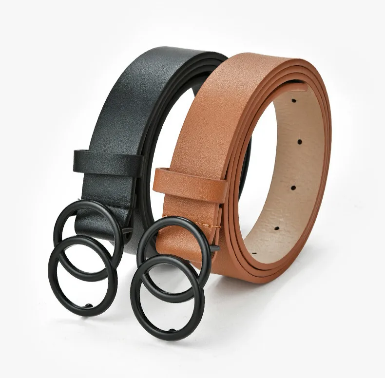 New Fashion Pu leather Waist Double Ring Buckle Ladies Belt For Dresses jeans