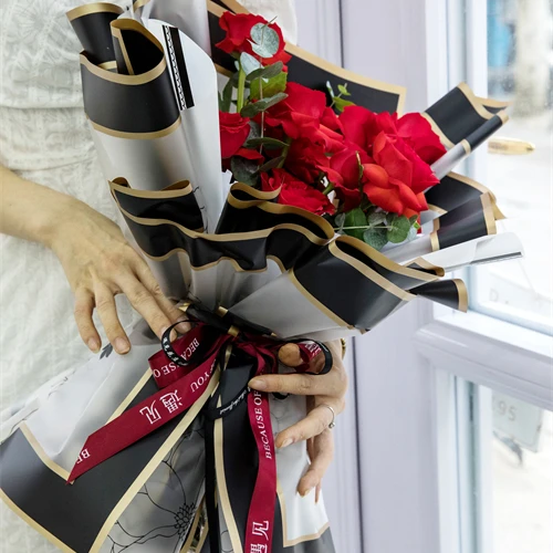 NEWEST factory wholesale price waterproof wrapping paper for flower wrapping paper rose golden edge flower paper