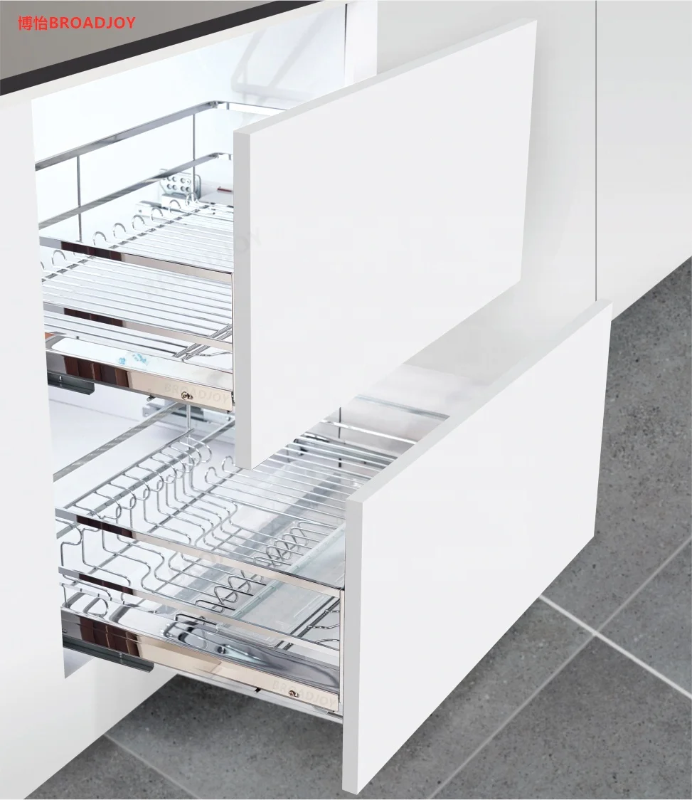 
Stainless Steel chrome plated Kitchen Cabinet Dish basket and flat Pull Out Drawer Basket 