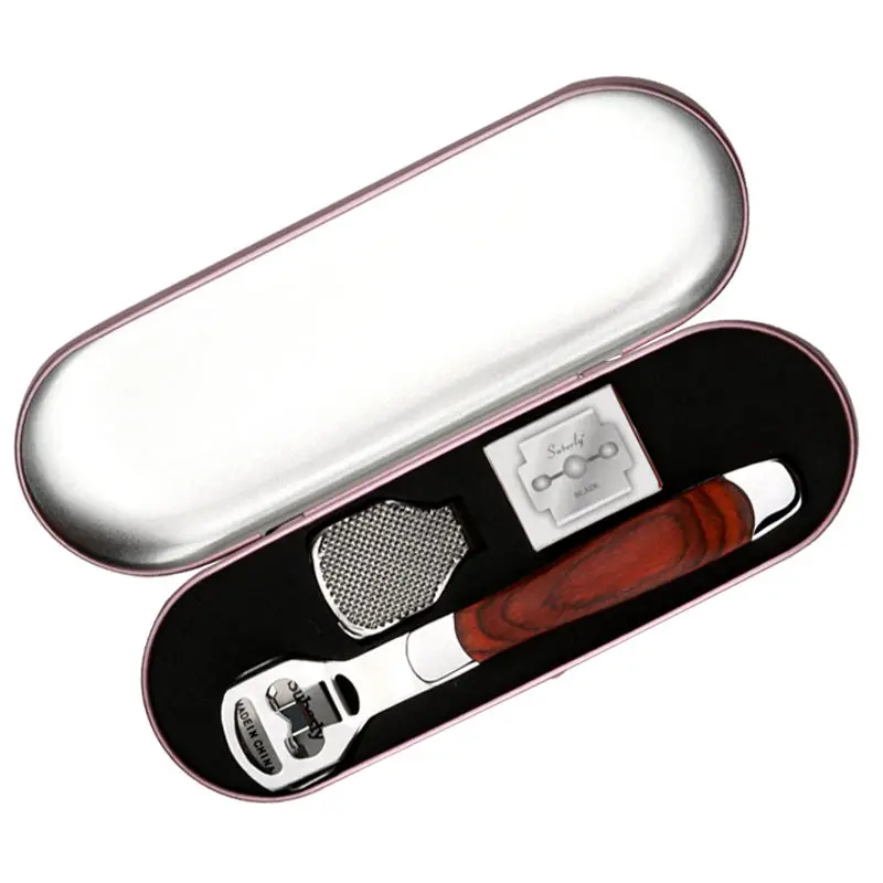 Multi-function  Stainless Steel Dead Skin Remover Foot Scraper with Wooden Handle for Foot Caring