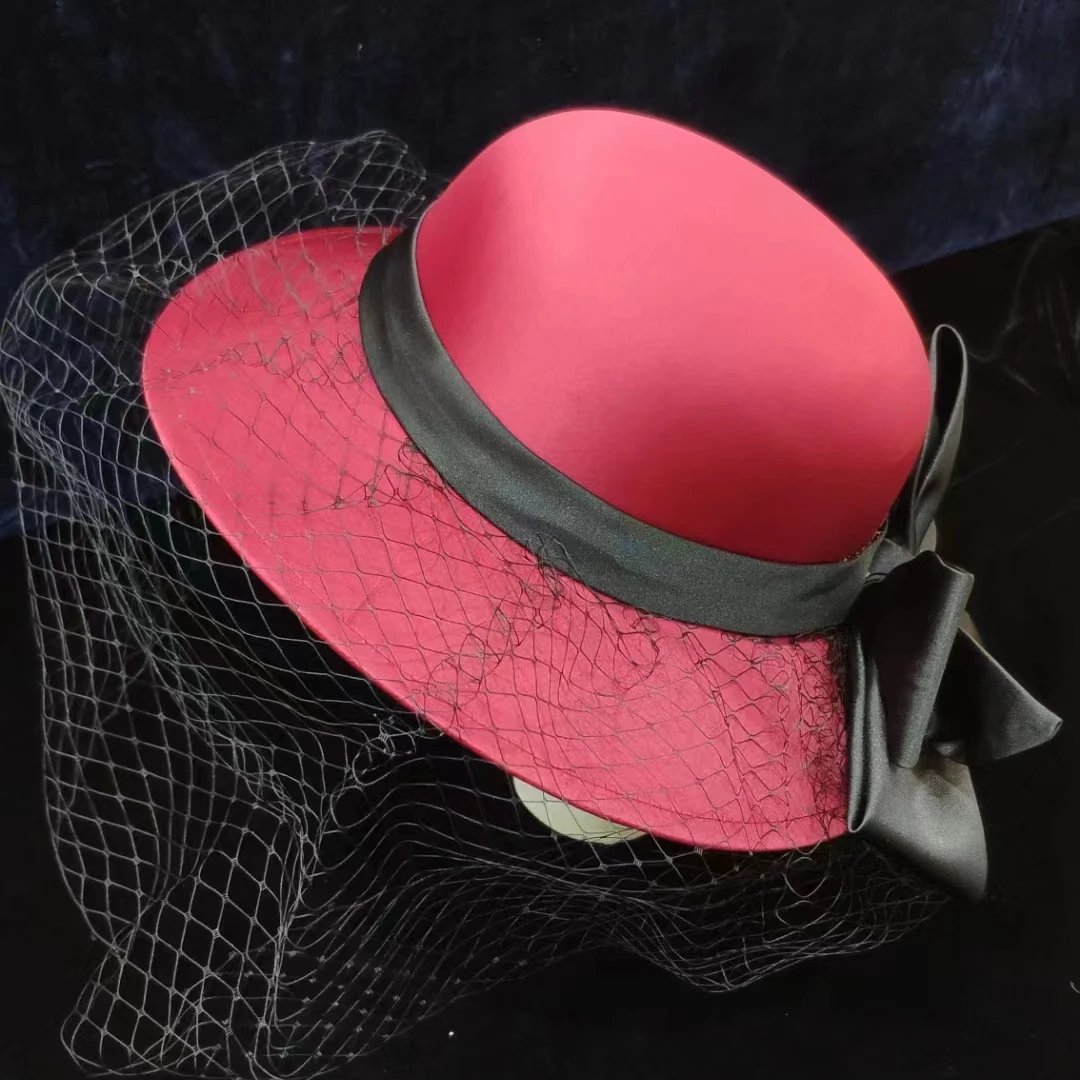 QUEENS GOWN Vintage London ladies dress hats red 3d flower hats black bow design fashionable gentlewoman hats