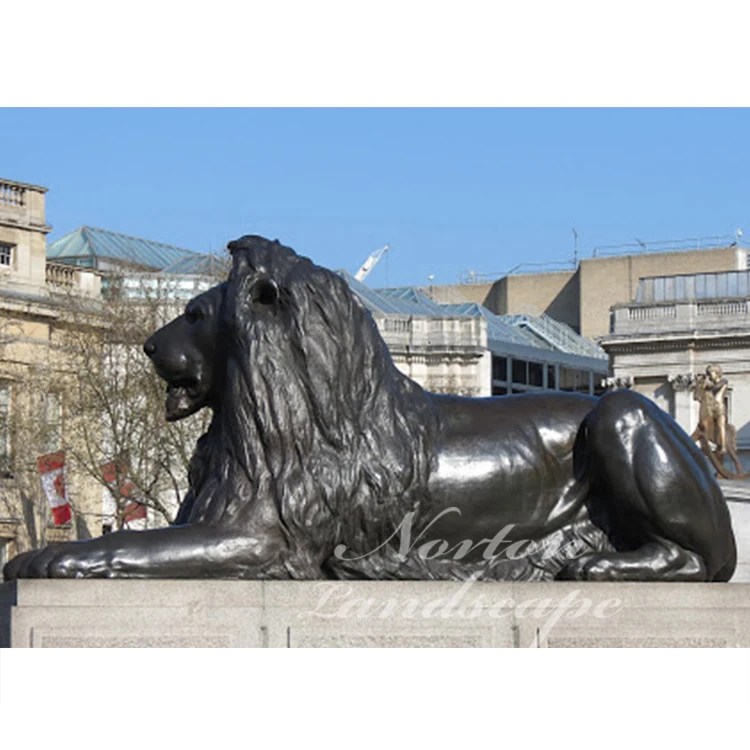 Custom Large Hand Carved Antique Bronze Lying Lion Statue Outdoor Square used brass sculpture
