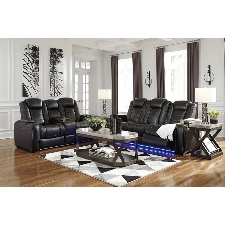latest modern custom home black led electric power double cinema reclining couch set 2 seater recliner sofa