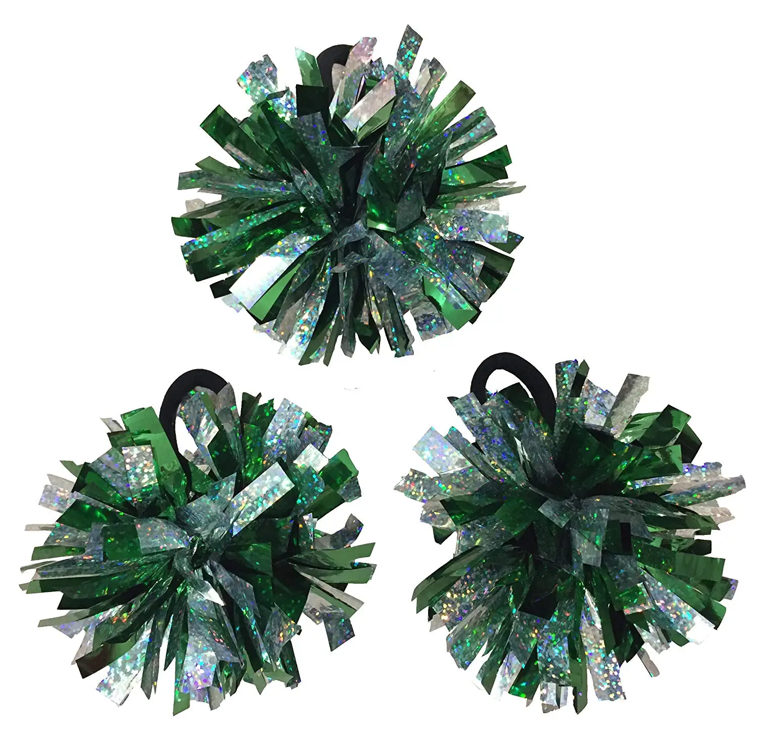 2 inch diameter small hair  pom poms metallic cheerleading with elastic