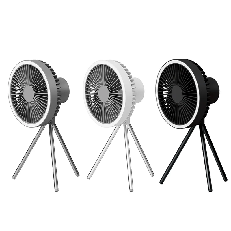 2022 Mini Rechargeable 10000mah Potable Hanging 3 Speed Home Tent School Outdoor Tripod Stand Ceiling Camping Fan With Led Light