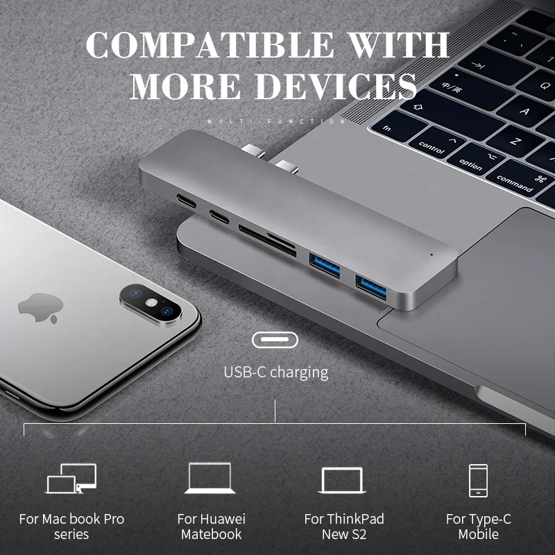 
Beeste 7 in 1 type c to 4k HD SD / TF reader Card mobile desktop converter pd fast charge type-c usb hub 