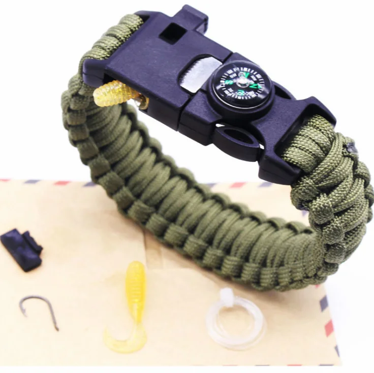 New hot manufacturers direct fashion design Emergency Survival Bracelet Fish Compass Firestarter  Fishing Survival Bracelet
