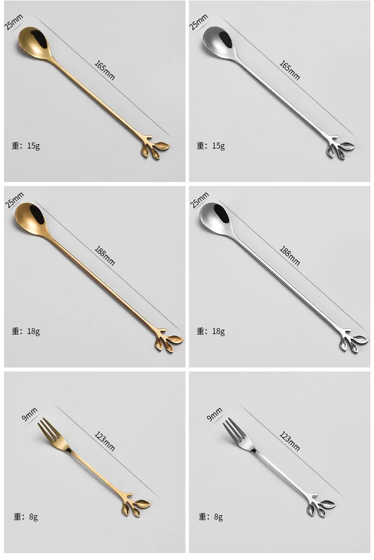 Manufacturer cheap stainless steel tableware creative golden stainless steel fruit fork spoon