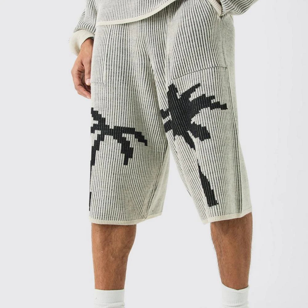 Custom OEM & ODM men knitted pants print sweater short mens cotton ribbed knit sweater pants