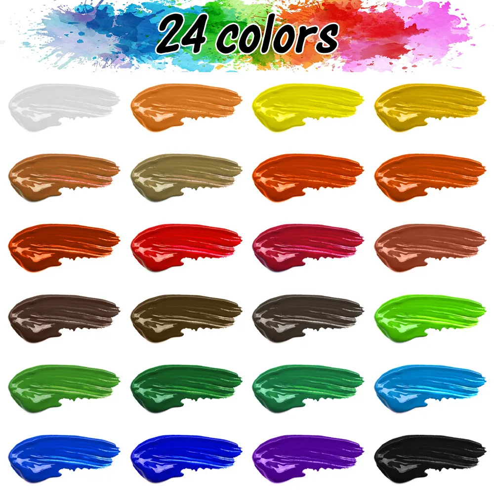 Wholesale Art Supplies 24 Colors Non-toxic Water-based Acrylic Paint Brush Set