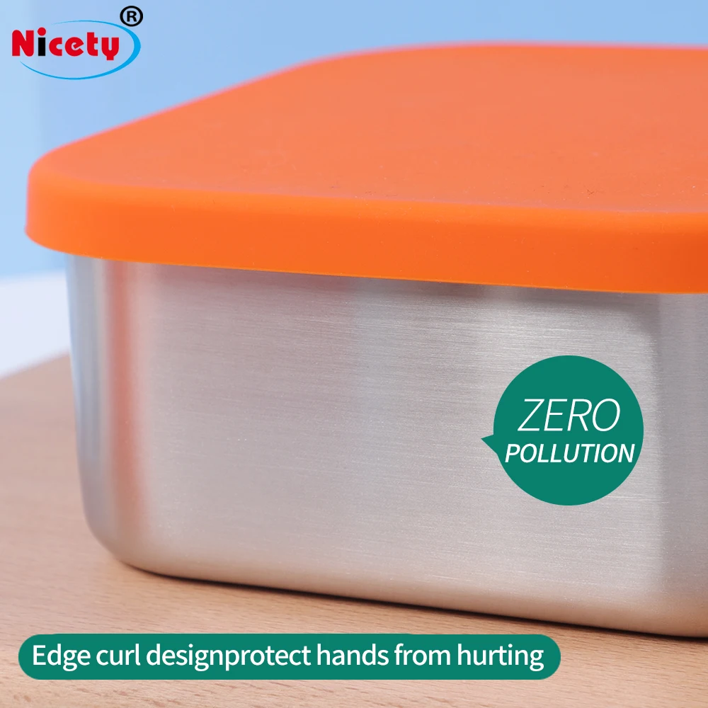 18/8 Stainless Steel Food Containers With silicone lid Medium Snack Quadrate Lunch Box For Kids Leakproof Lunchbox For Adults