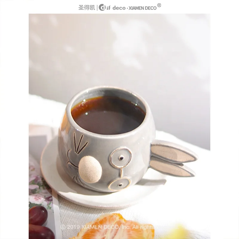 Cartoon tea cup and saucers ceramic Easter decorations porcelain mug set