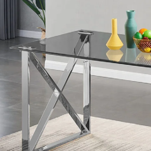 Quality chinese products stainless steel furniture restaurant tables chairs glass dining table set