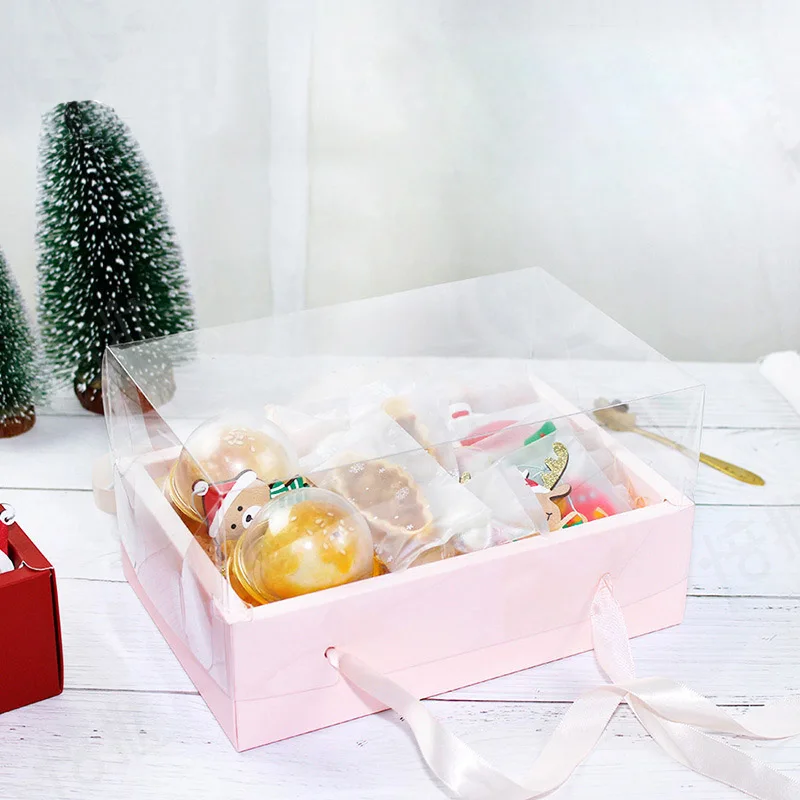 ZL Wholesale Eco Pink Red Luxury Cardboard Paper Wedding Gift Box Packaging With Ribbon And Clear Lid For Christmas New Year