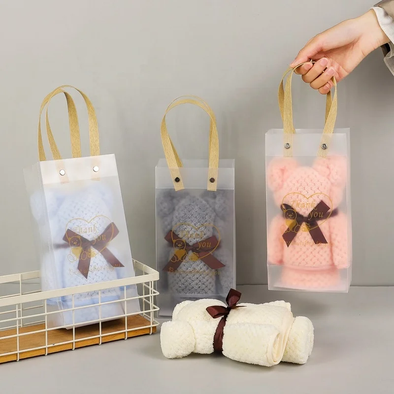 30*30 cm creative bear towel with logo custom gift bag wedding souvenirs for guests birthday gift for children