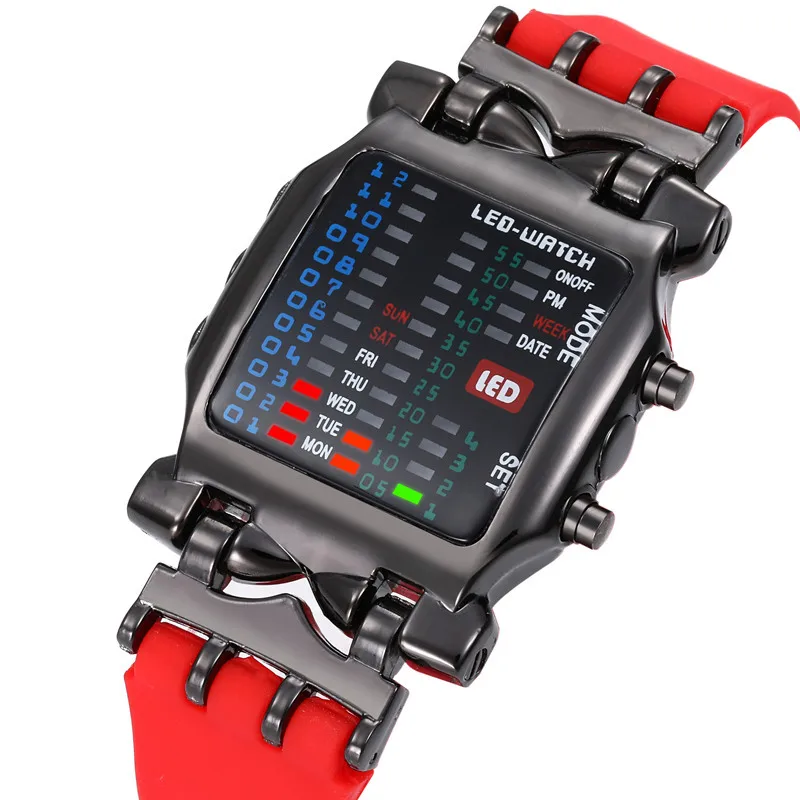 Binary LED Display Watches Fashion Sport Watch Men Stainless Steel Strap Watches Waterproof Digital reloj digitales wholesale