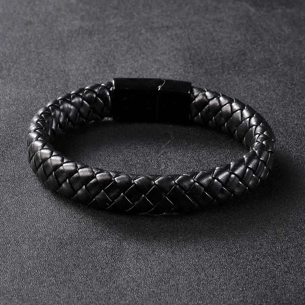 F255 Genuine Charm Men Jewelry Menswear Metal Custom Wrap Stainless Steel Braided Mens Hand Magnetic Clasp Leather Bracelet