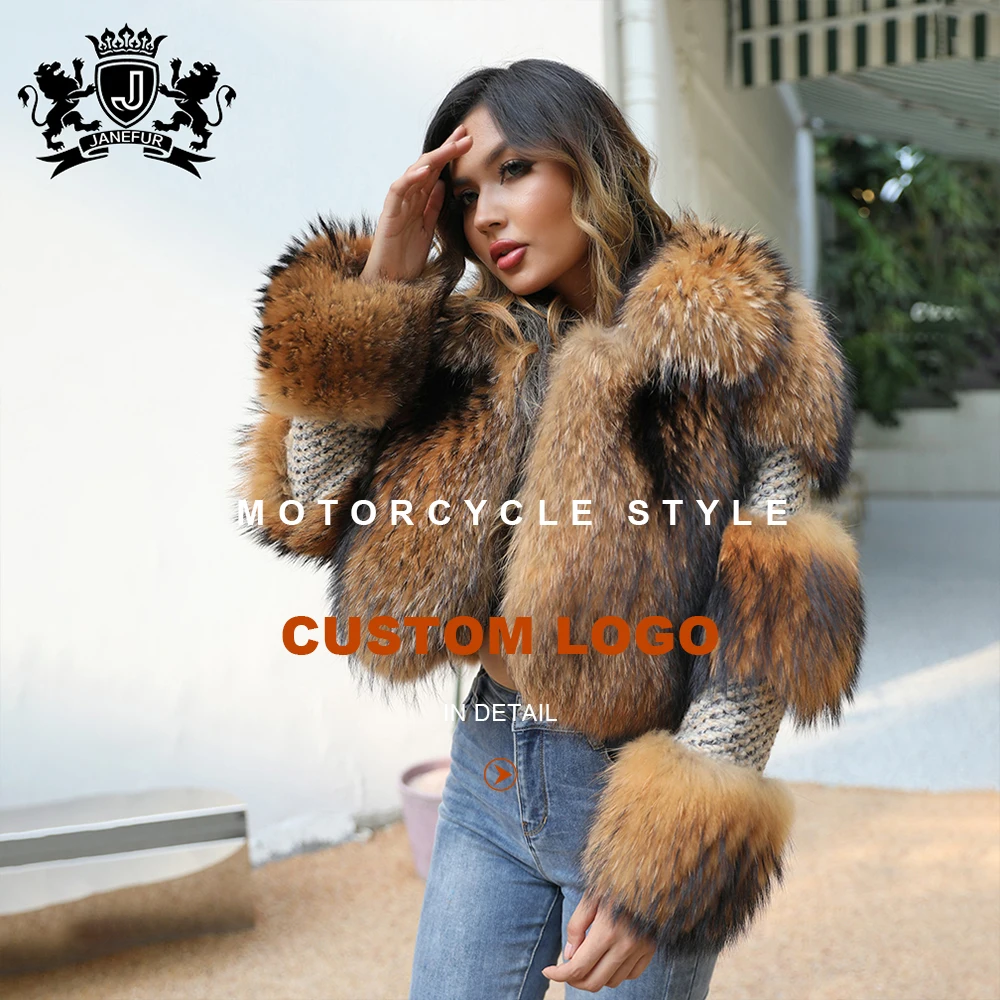 New Arrival Fashion Luxury Cashmere With Natural Raccoon Fur Coat For Women UK Genuine Cropped Fur Jacket