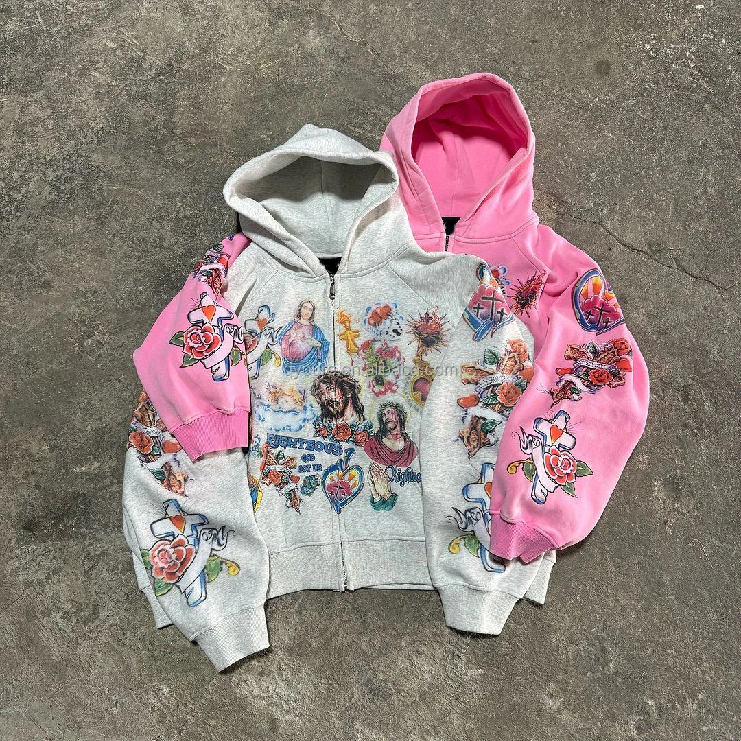 QYOURECLO Custom DTG Raglan Oversized Boxy Fit Crop 450gsm 400gsm 500gsm Mens Heavy Weight Zip up Hoodies