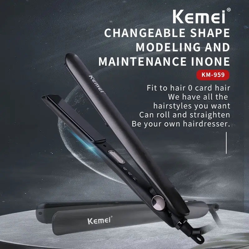 Rapid Heating Ptc Widening Panel Hair Straightener Kemei Km-959 Temperature Adjustment Liquid Crystal Display Hair Straightener