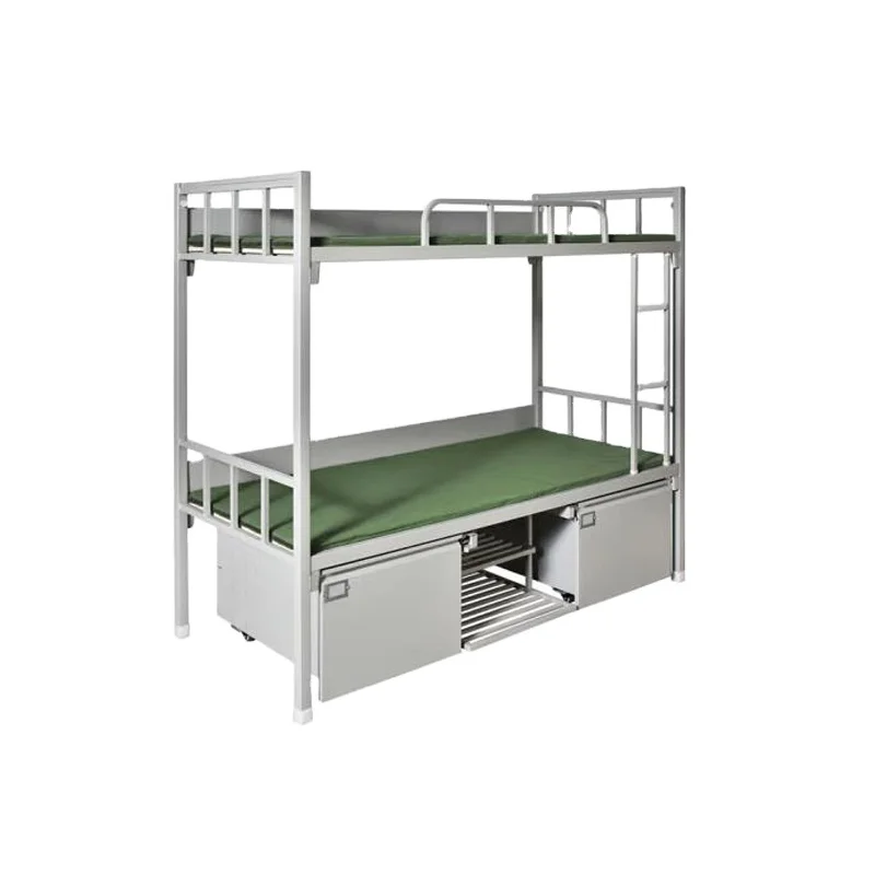 Cheap Price School Furniture Double Bunk Beds Bedroom Furniture Carton Box Dormitory Metal With Cabinets for Adult Morden White