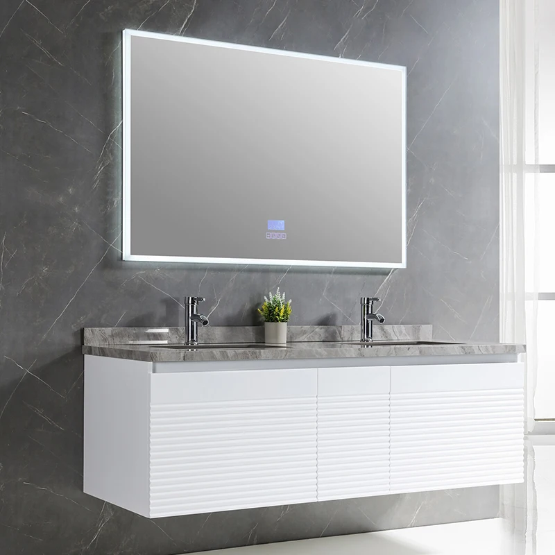 60 Inch Modern Wall Mounted Vanity Bathroom Cabinet Grey Beige White Blue Melamine Rectangle 60*60cm LED Touch Illuminate Mirror