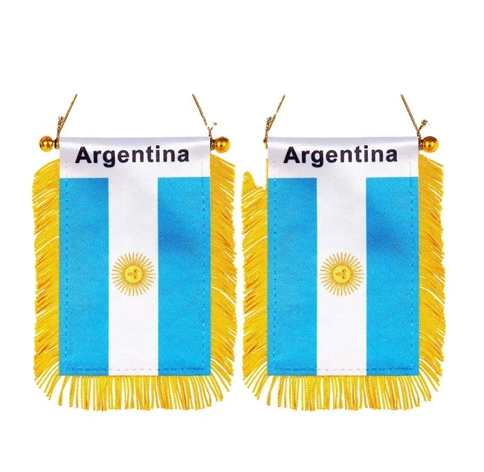 Argentina National Flag Small Mini Hanging Car Mirror Pennant Flag With Suction Cup and Tassels