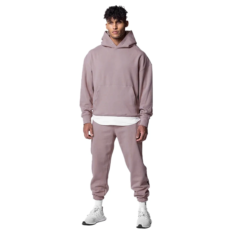 Custom Logo Wholesale Cotton  Plain Blank Heavy Oversized Heavyweight Pullover Thick Hoodie no drawstring Set C08