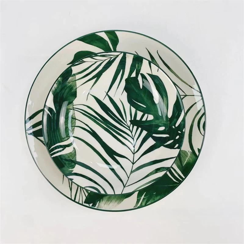 Bamboo design printed ceramic dining plates customized glazed and glossy design factory wholesale