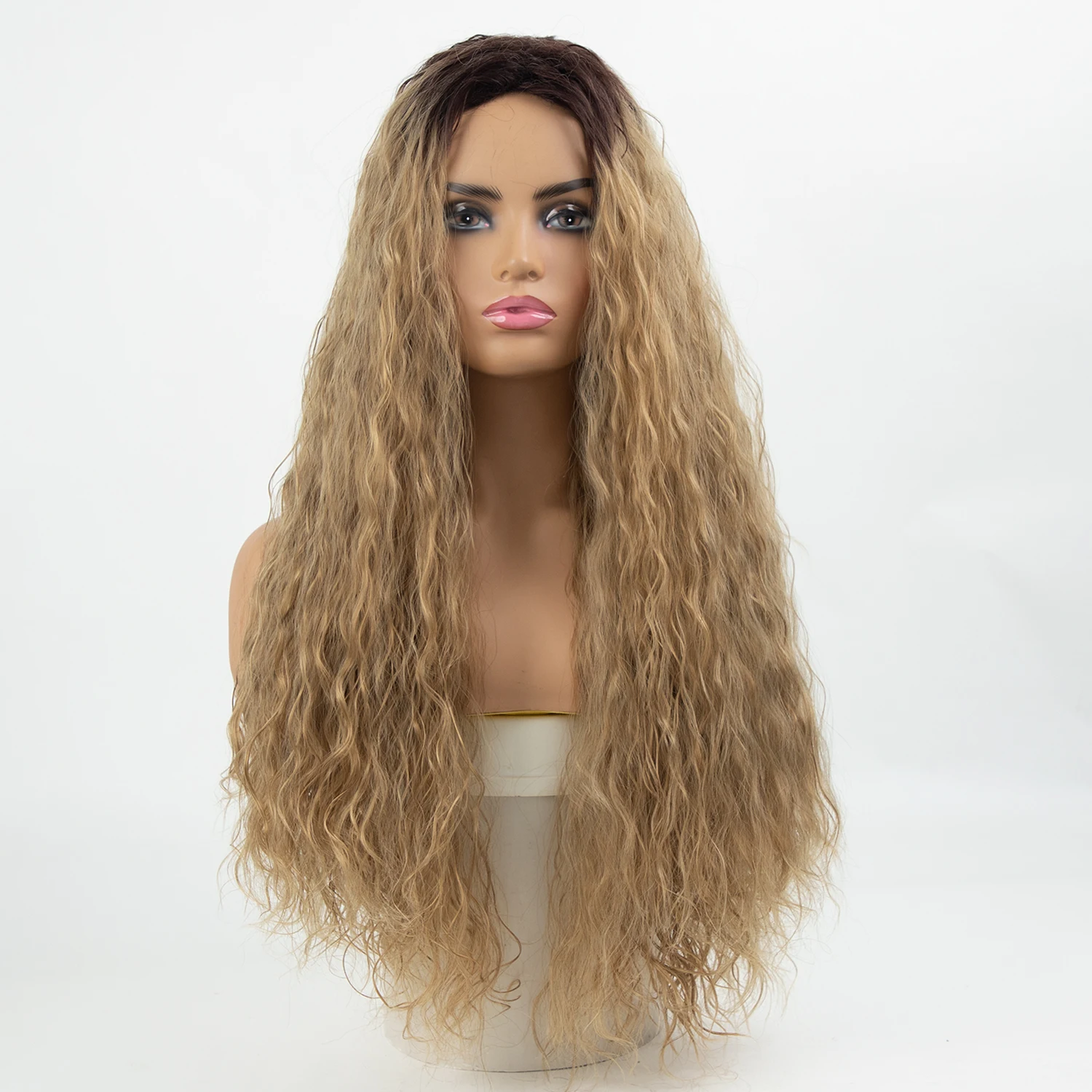 Long Wavy 26 Inch Wig Brown Ombre Wigs Synthetic Heat Resistant Wig for Daily Party Halloween Costume Cosplay