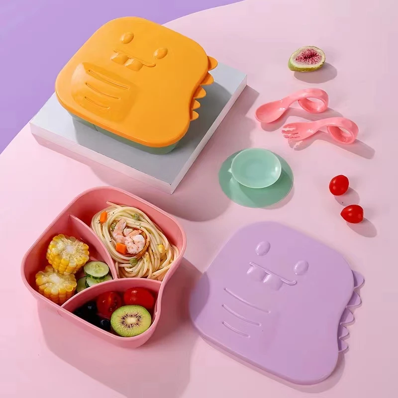 3 Compartment Dinosaur Bento Box BPA free Plastic Food Container Lunch Box kids set for school Plastic Lunch Boxes For Kids