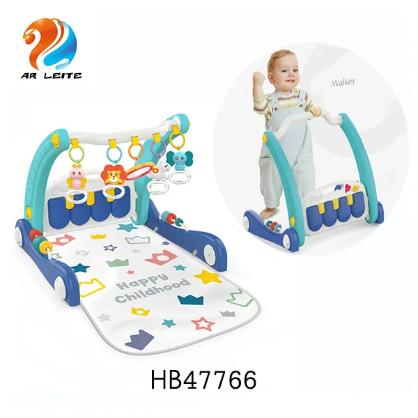 New items multifunctional 2 in 1 activity music soft round mat baby play gym baby walker  with  mobile rattle toy