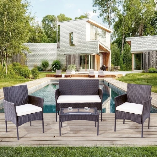 Factory Direct 2021 Synthetic Outdoor PE Rattan coffee Table and Chair Wicker Rattan Set For Garden