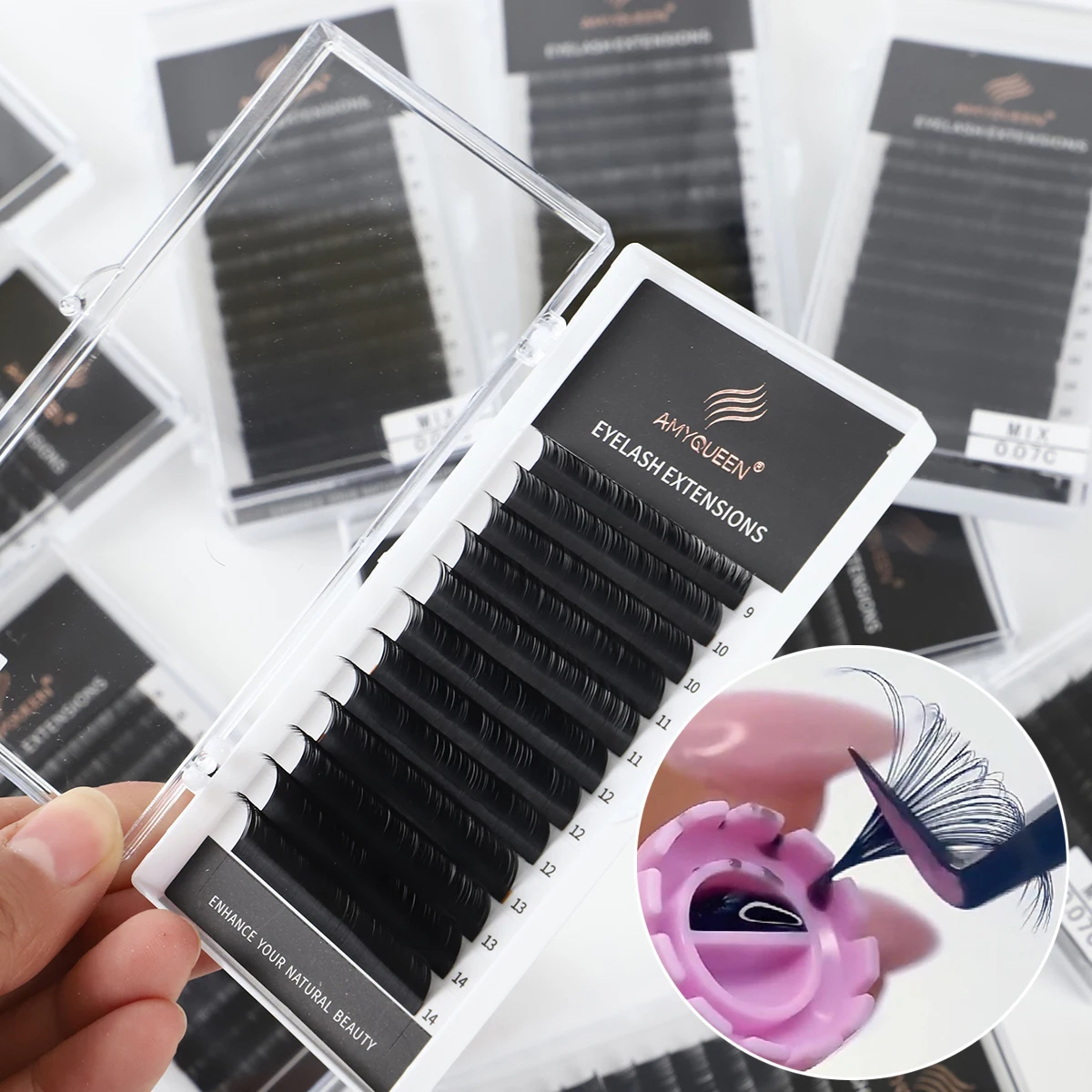 Free Sample Easy Fan Mink Silk Eyelash Extension Professional 0.10 mix Korean Pbt Fiber Lash Extension