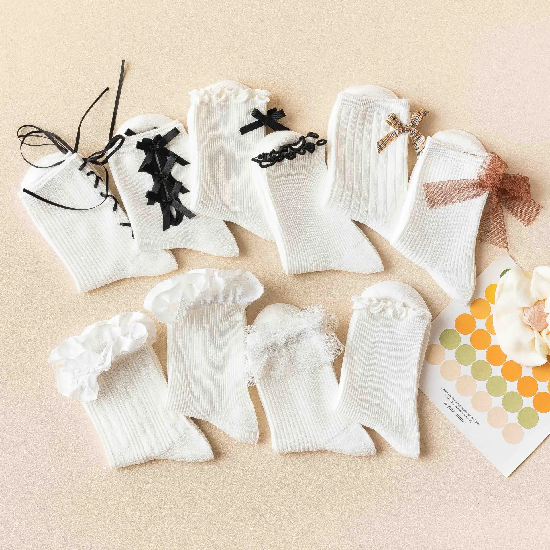 wholesale custom new white Lolita cotton women socks preppy style jk uniform socks gaiters mid-tube socks