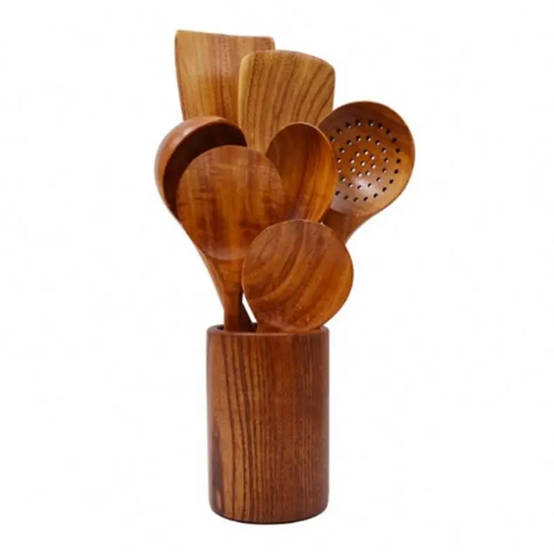 Teak Wood Kitchen Wares Set Spatula Spoons Cooking Utensil Wooden Natural 6 Pieces Dining Room,kitchen in Set for Cooking